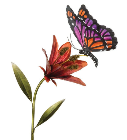Regal Art & Gift Butterfly Flower Metal Garden Stake - Decorative Handcrafted Outdoor Metal Sculpture for Lawn, Patio & Garden Décor - Pink