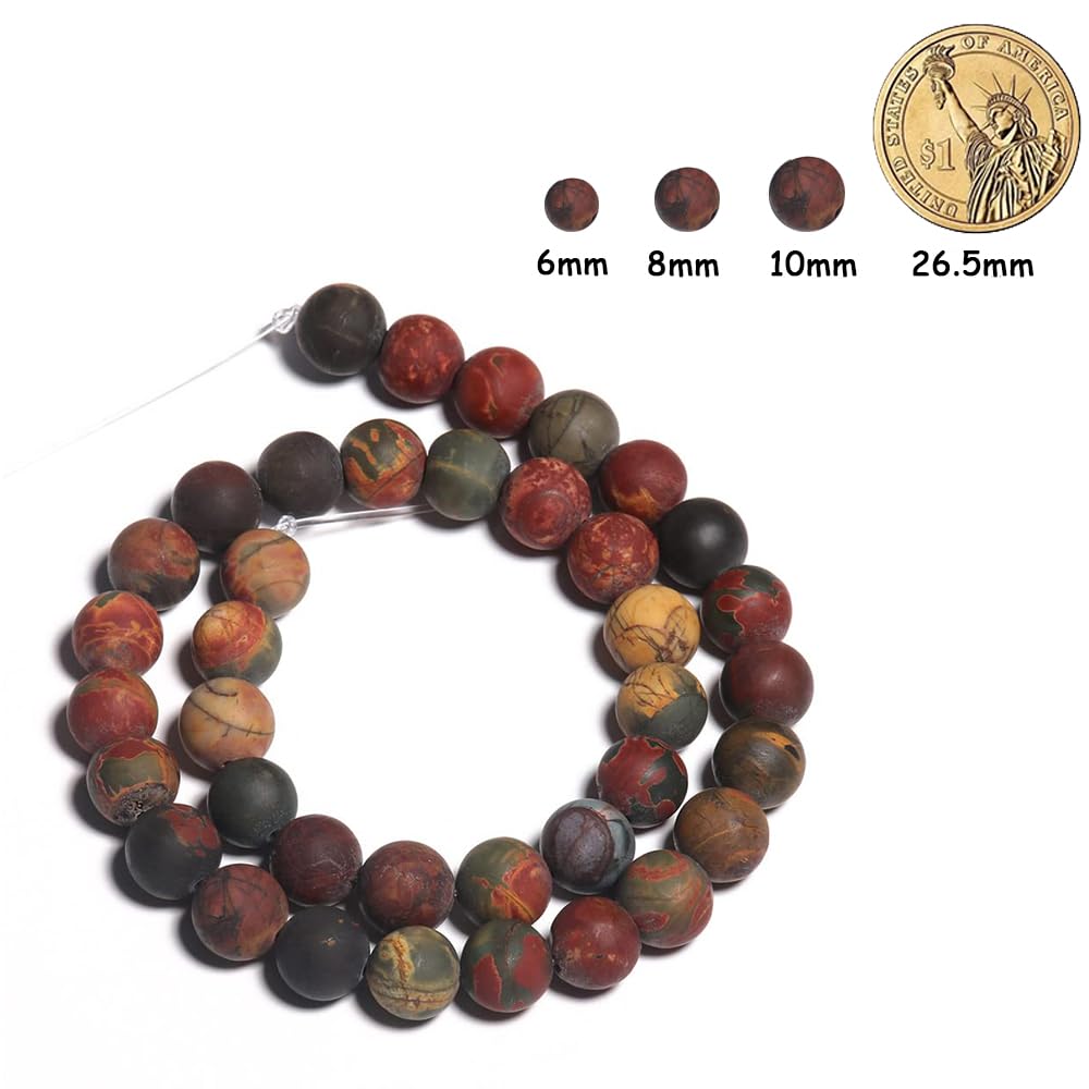 Yochus 48pcs Natural Matte Picasso Jasper Gemstone Beads，8mm Frosted Round Loose Stone Beads for Jewelry Making Earring Bracelet Necklace DIY Crafts