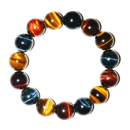 TaHLga Mixed Tigers Eye Mens Bracelet 14MM | Mixed Red Gold Blue | Fits for About 8" XLarge Wrist | Natural Solar Plexus Chakra Gemstones | Bring Luck Wealth Courage | Protection from Evil | Gift