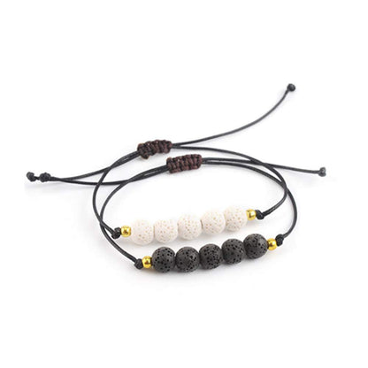 Topwon Relax Lava Beads Bracelet Essential Oil Diffuser Gift for Women Man - Meditation,Healing,Aromatherapy,Stress-Relief (White&Black)