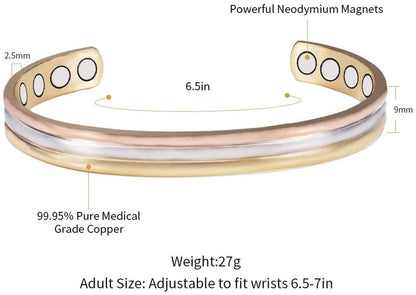 YINOX (CPB-0945SRG CPR-0013) Tri Tone Magnetic Copper Bracelet Ring Set for Arthritis for Women Health Jewelry