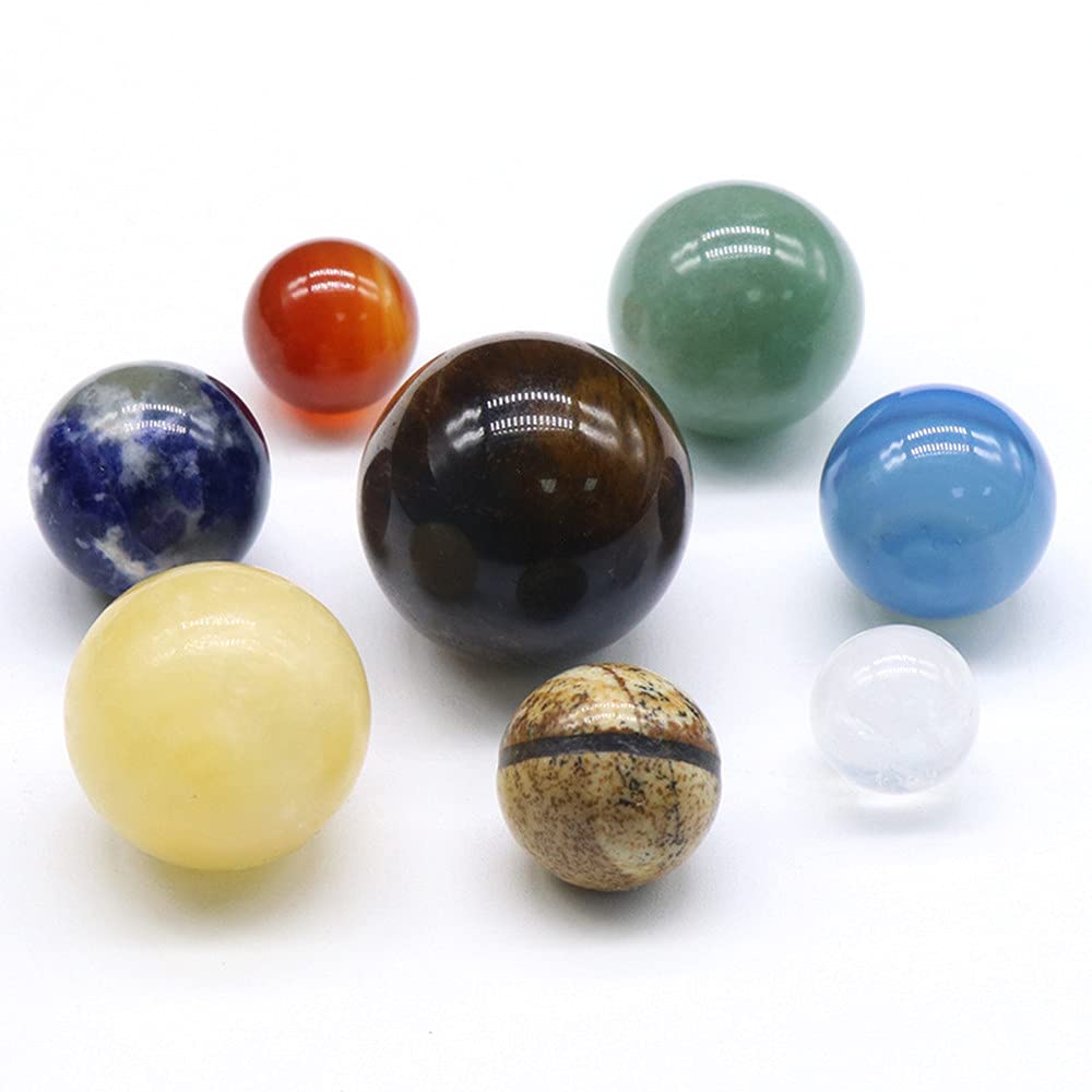 AITELEI Solar System Eight Planets Decorations Tumbled Chakra Reiki Healing Crystal Gemstones Ball Set Home Office Desk Decorations