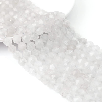 BEADIA Faceted Natural White Agate Stone Round Beads 8mm 36cm/Strand for Jewelry Making