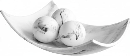 Creative Scents White Marble Look Decorative Bowl with matching Set of 3 Balls (2.75”) for Coffee Table Centerpiece, Dining Table, Living Room