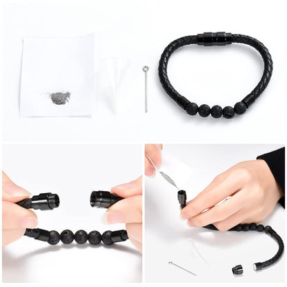 shajwo Cremation Jewelry Lava Stone Urn Bracelet for Ashes for Women Men Chakra Healing Balancing Genuine Leather Memorial Bracelets,Black