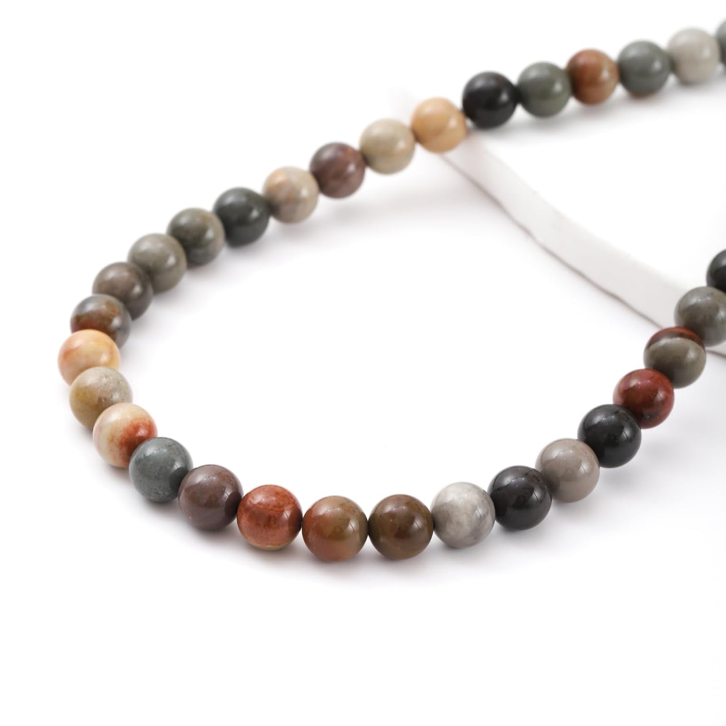 8mm 45pcs DIY Natural USA Picture Stone Beads Round Healing Crystal Gemstone Loose Beads for Jewelry Making Handmade Bracelet Necklace