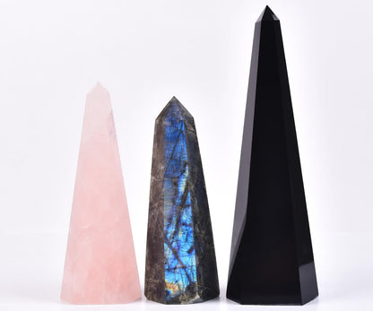 SMOHEAL Black Obsidian Large Crystal Tower Natural Healing Crystal Point Wand Obelisk for Reiki Meditation Crystal Grid Decoration 1-1.5 LBS
