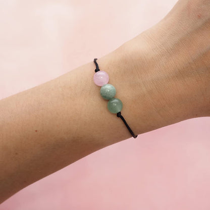 BOHO GARDEN Healing Bead Bracelets - Spiritual Crystal Beaded Bracelet - Made of 3 Real & Natural Gemstones, Adjustable 3-9.7” Black Rope - Gem Stones Jewelry for Men, Women, Teens (13+) - 8mm Bead (LoveConnection)