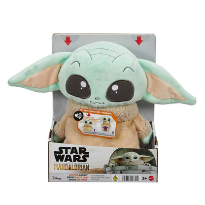Mattel Star Wars Jumping Grogu Plush Toy with Jump Action & Sounds, Soft Doll Inspired by Star Wars Mandalorian Book of Boba Fett