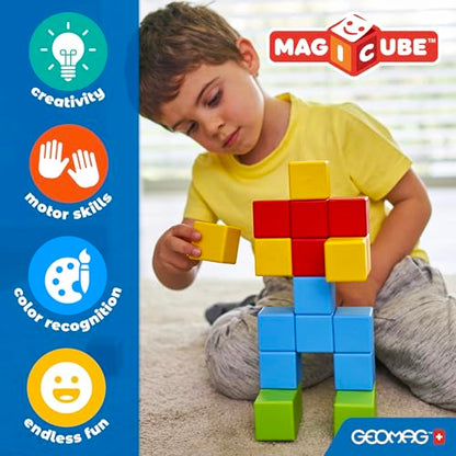 Geomag Magicube Magnetic Blocks, 16 Large Magnetic Cubes Safari Animals STEM Toy, Sensory Toys for Toddlers 1-3, Building Blocks for Kids, Fun Toddler Toys 1-2 yrs