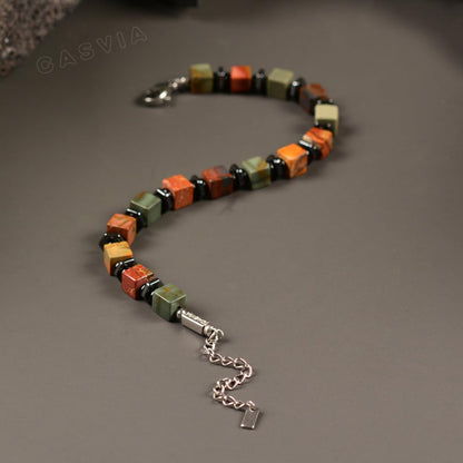 Casvia original beaded bracelets for men Picasso jasper mens bracelet with hematite and black onyx spacers stainless steel adjustable chain Handmade Viking style Great for yourself or friends