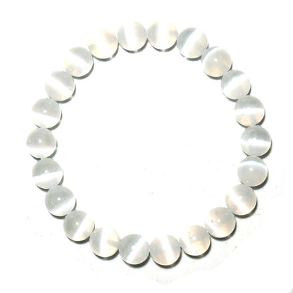 10MM Selenite Bracelets for Women and Men Negative Energy Shield | Natural Cats Eye | Beautiful Crystal Jewelry to Cleanse and Charge Energy & Power | Must Have for Meditation