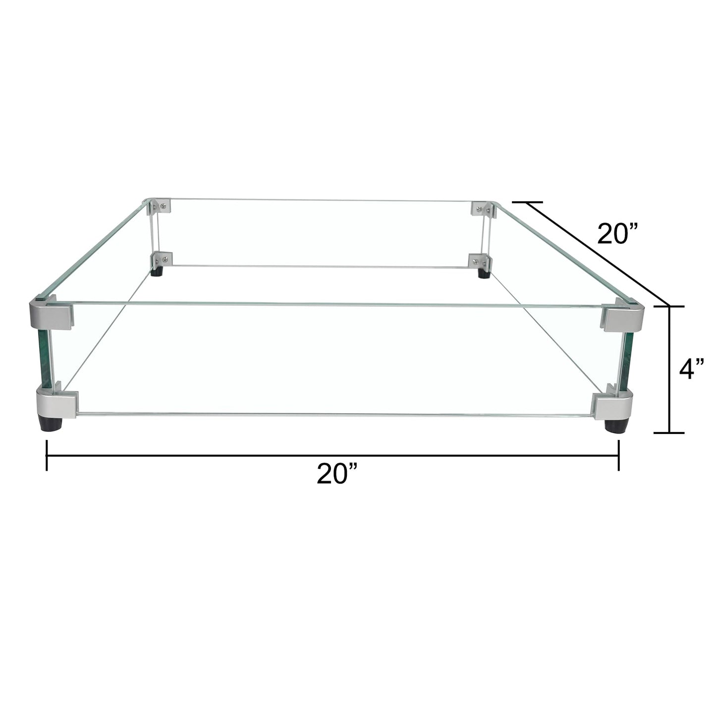 BOMINICA Glass Wind Guard for 28''&32" Fire Pit Table, 20 x 20 x 4 inch Clear Tempered Wind Guard for Gas Firepit, Thick Square Glass Shield with Aluminum Corner Bracket & Rubber Feet