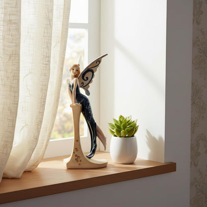 Comfy Hour 7" Standing Fairy Figurine, Elegant Woman Statue in Dark Blue Gown, Sophisticated Fairyland Desktop Decor Accent, Stone Resin Artisan Crafted Sculpture, 1 Unit