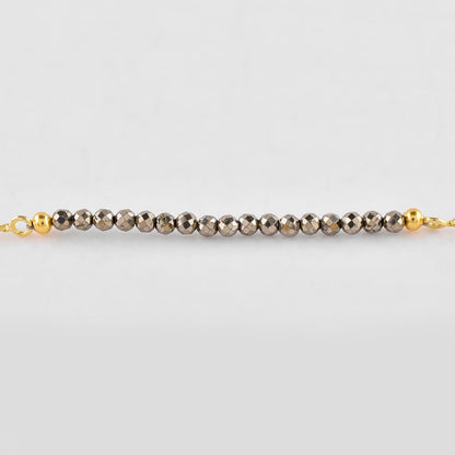 InfinityGemsArt Golden Pyrite Bracelets For Women Natural Birthstone Jewelry Micro Beads Beaded Stone Bolo Slider Crystals Gemstones, 14K Gold Plated Adjustable Chain, Gifts For Her