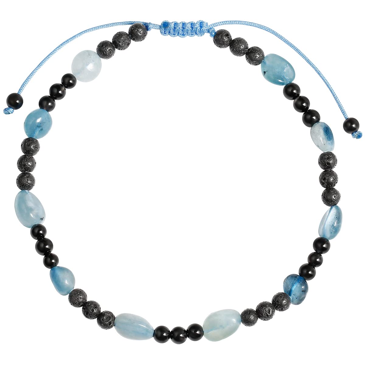 Jewever Black Agate/Lava Rock Anklet Tumbled Chips Healing Crystals and Gemstones Essential Oil Diffuser Ankle Bracelets for Women Adjustable (Aquamarine)