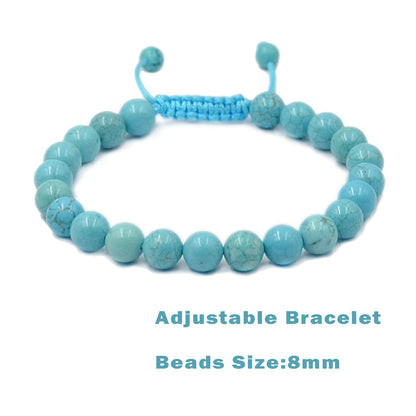 AD Beads 2Pcs His & Hers Distance Beads Bracelets Elastic Natural Stone Yoga Bracelet (7 Chakras-Blue Turquoise)