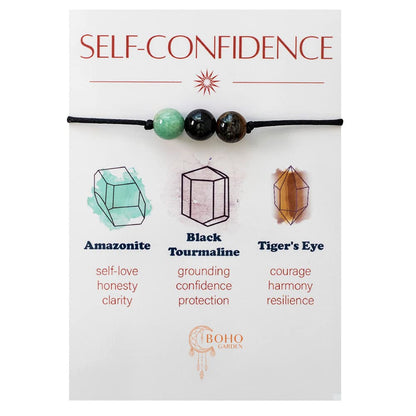 BOHO GARDEN Healing Crystal Bracelet for Self Confidence - Spiritual Beaded Bracelets - 3 Real Natural Gem Stones, Adjustable 3-9.7” Rope - Gemstone Jewelry for Men, Women, Teens (13+) - 8mm Bead