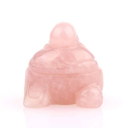YWG Rose Quartz Healing Crystal Gemstone Carved Laughing Happy Buddha Feng Shui Figurines Wealth and Good Luck 1.5"