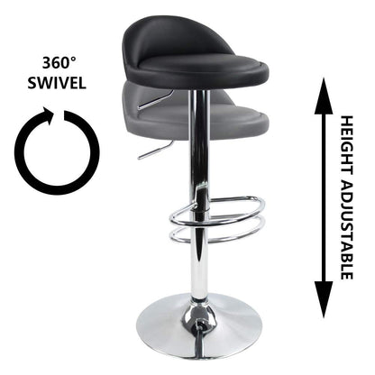 KKTONER PU Leather Round Bar Stool with Back Rest Height Adjustable Swivel Pub Chair Home Kitchen Bar stools Backless Stool with Footrest (Black)