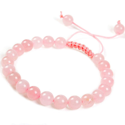 MASSIVE BEADS Natural Power Gemstone Crystal Beads Unisex Adjustable Macrame Bracelets 8mm (Rose Pink, 8mm)