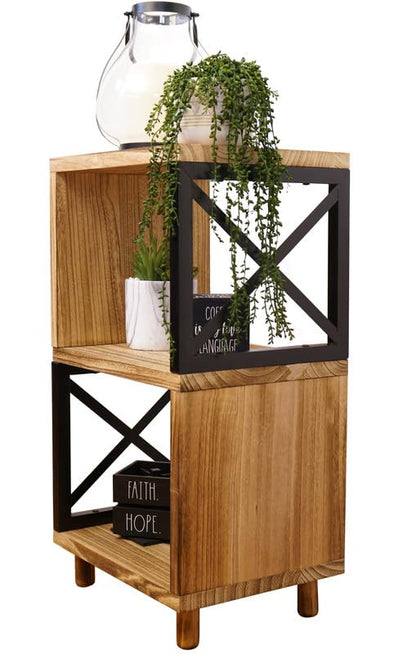 Premium Home 30” Tall Wood Side Table, Narrow End Table with Open Shelf, Natural Accent Table for Living Room. Bedroom or Record Player