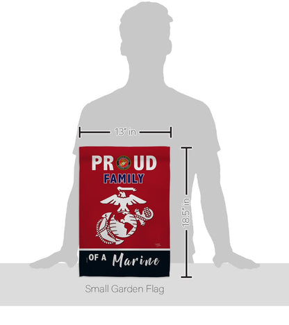Proud Family Marines Garden Flag - Armed Forces Marine Corps USMC Semper Fi United State American Military Veteran Retire Official - House Banner Small Yard Gift Double-Sided Made in USA 13 X 18.5