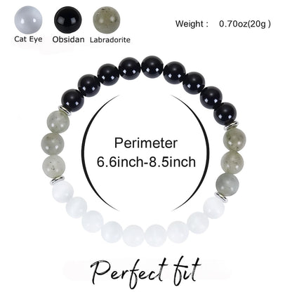 TUBIANCA Obsidian Labradorite Cat Eye Stone Bracelet – Natural Healing Crystal Energy Jewelry for Protection, Balance & Positive Energy – Handmade Gemstone Beaded Bracelet for Men & Women
