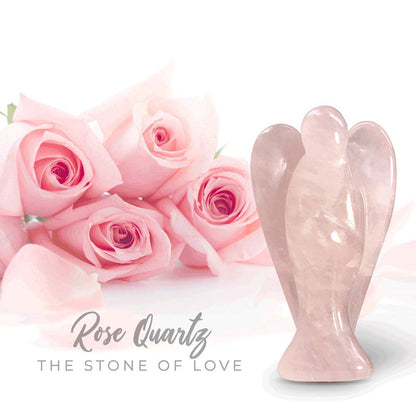 Earth Therapy Pocket Guardian Angel with Serenity Prayer Card - Pink Healing Stone Figurine - Rose Quartz
