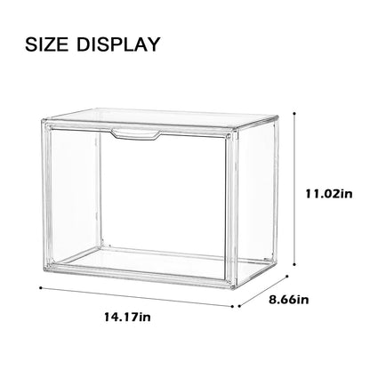 Clear Acrylic Bookcase, Book Organizer Box, Portable Book Containers with Magnetic Door, Stackable Display Case for Purses Handbags Dolls Toys Shoes(Clear, 14.17" ×10.63"×8.66")