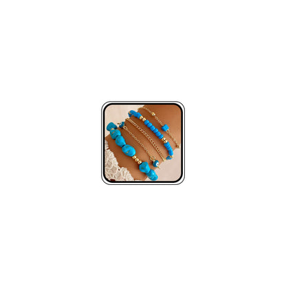 CIWEAI Gold Turquoise Beaded Western Jewelry for Women Fashion Stackable Irregular Turquoise Bead Bracelets Elastic Stack Evil Eyes Bracelet Boho Accessories (AA)