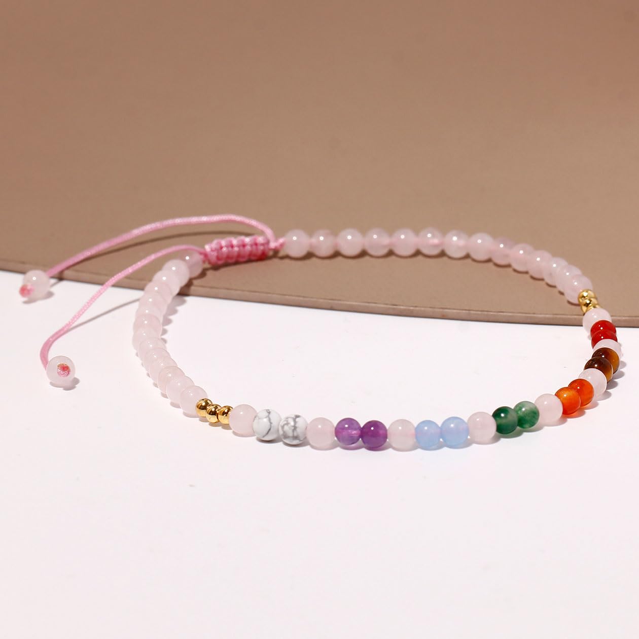 Wizock Reiki 7 Chakra Beaded Anklet Meditation Yoga Colorful Ankle Bracelets for Women Balance Beach Foot Jewelry Adjustable (Rose Quartz)