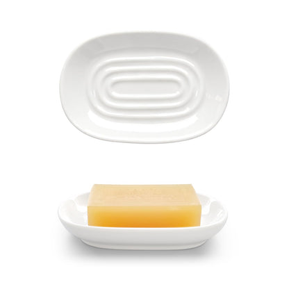 Aenfaiy Ceramic Soap Dish for Bath Sink- Modern White Bar Soap Holder for Shower - Easy to Clean Multi-Purpose Oval Soap Dishes for Soap Bar, Sponges, Jewelry, Small Items | Fits Bathroom & Kitchen