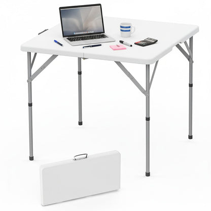 HLPB 34'' Square Folding Card Table, Fold-in-Half Portable Dining Table with Handle and Safety Lock, Foldable Plastic Dining Table Indoor Outdoor for Camping, Picnic and Party Event, White