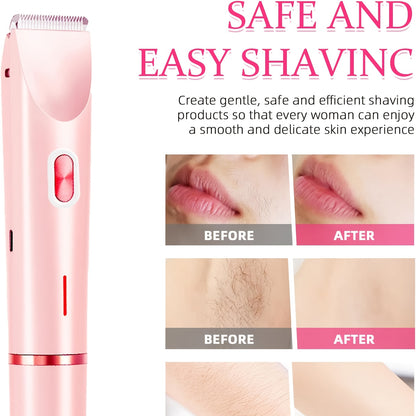 Women's 2-in-1 Dual-Head Electric Bikini Trimmer & Facial Shaver - USB- Wet/Dry Epilation Device Suitable for Bikini, Underarms, Legs, Arms, Face - Long-Lasting Battery, Body Hair Removal Tool with Ergonomic Grip
