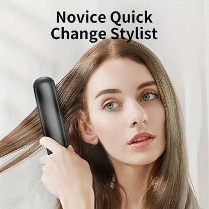Portable Wireless Hair Straightener Comb | USB Charging, 3-speed Temperature Control, Negative Ion Technology, Long-lasting Luster, LED Display, Lightweight, Perfect for Travel, Includes Comb and Clip.