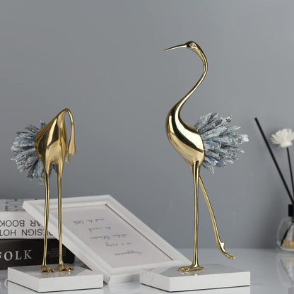 suruim Gold Decor Accents,Brass Birds Statues Gold Home Decor Modern Crystal Decor Ornaments for Living Room, Bedroom, Office Desktop, Cabinets (Blue B)