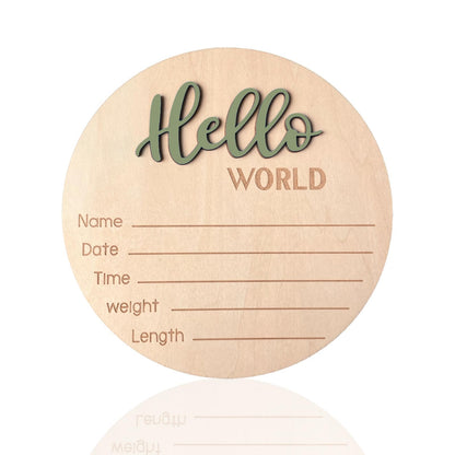 Baby Announcement Sign, 5.9 Inch Wooden Hello World Newborn Signs, Birth Announcement Sign, Baby Shower Hospital Nursery for Newborn Boys and Girls (Forest Green)