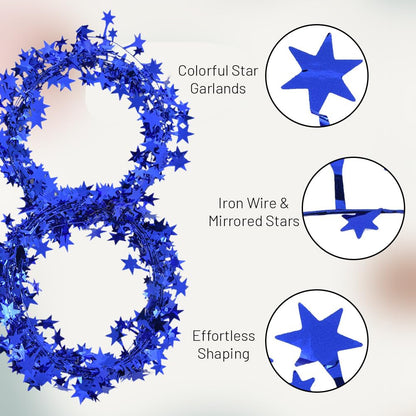 Sunicon Sparkly Star Tinsel Garlands with Wire, 7.5m Star Tinsel Garlands Christmas Star Wire Garland Decorations for Christmas Tree, Home, Wedding, Birthday, Party, Festive Ornament(Blue)