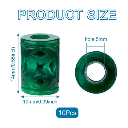 Fashewelry 10Pcs Natural Myanmar Jade Stone Large Hole Beads Engraving Carved Filigree Europeam Charm Beads Tube Column Shape Healing Chakra Gemstone Hollow Loose Spacers for Jewelry Making 5mm Hole