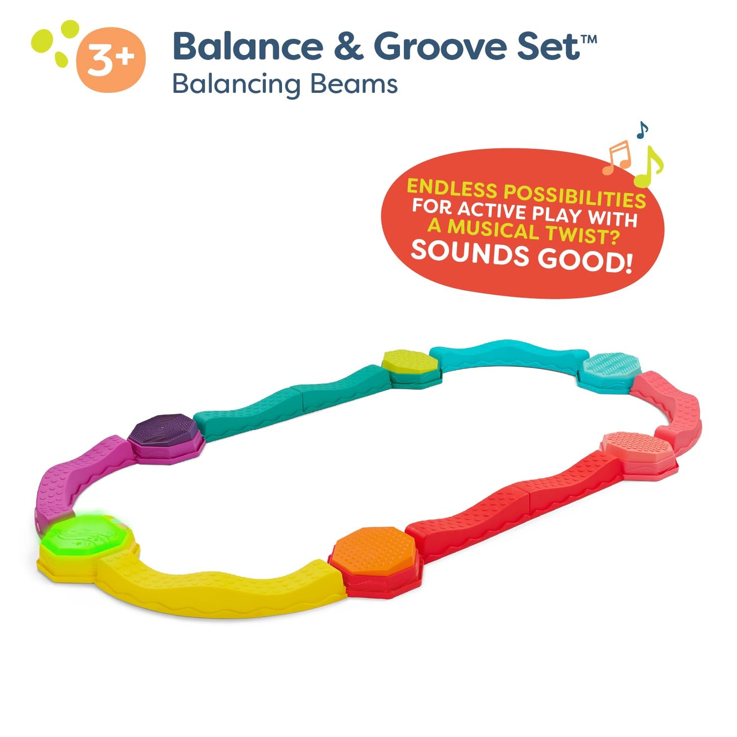 B. toys - Balance & Groove Set - Balance Beam for Kids - Musical Games & Activities - 5 Sensory Stones, 8 Wavy Beams & 1 Musical Pod - Indoor Active Play - 3 Years +
