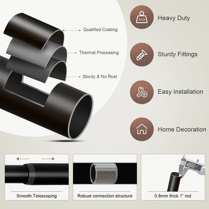 Lootkell Black Curtain Rods for Windows 48 to 84 Inches Adjustable Heavy Duty 1" Diameter Window Curtain Rod with Decorative Finials for Outdoor Farmhouse Bedroom Kitchen Living Room