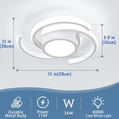 ADISUN LED Modern Ceiling Light,6000K Semi Flush Mount Ceiling Light Fixture,Unique White Ceiling Lights Fixtures for Living Room Bedroom Corridor Aisle Hallway Indoor Ceiling Lamp (D11 in*H3.9 in)