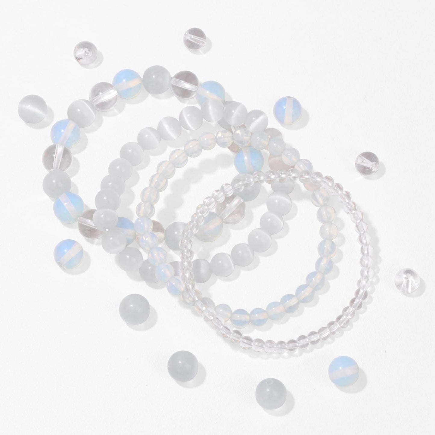 Vinswet 4pcs Natural Stone Beaded Bracelets for Women Men,Healing Crystal Gemstones Stretch Bracelet,4mm 6mm 8mm 10mm Opal Clear crystal Opal Anxiety Stress Relief Bracelet Jewelry Gifts