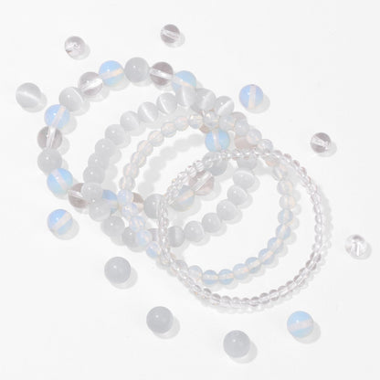 Vinswet 4pcs Natural Stone Beaded Bracelets for Women Men,Healing Crystal Gemstones Stretch Bracelet,4mm 6mm 8mm 10mm Opal Clear crystal Opal Anxiety Stress Relief Bracelet Jewelry Gifts