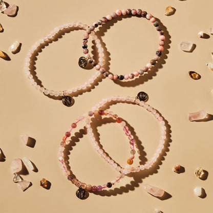 Love Crystal Bracelet Stack 4mm – Healing Stone Beaded Bracelets – Rose Quartz, Pink Zebra, and Mixed Light Stones, Spiritual Energy Jewelry for Unconditional Love, Joyful Comfort, Harmony – Elastic, Unisex, Gift-Ready