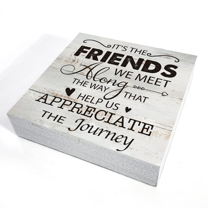 Kinship Wooden Box Sign Desk Decor Rustic Wood Block Plaque Box Sign for Home Living Room Shelf Table Decoration (5 X 5 Inch) (FRIENDS)