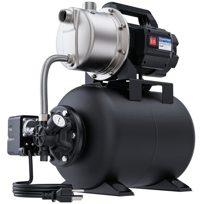 Aquastrong 115V Shallow Well Garden Pump, Stainless Steel, 1320 GPH, Automatic Water Booster Jet Pump for Home, Garden, Lawn,Irrigation,1.6 HP with Pressure Tank