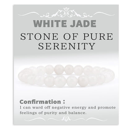 Bymitel 8mm White Jade - Handmade Reiki Gemstone Stretch Bracelet, Natural Beauty & Spiritual Essence, Crystal Healing for Unisex Adults