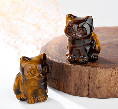 DUQGUHO Cat Decor Tiger Eye Cat Crystal Figurines Crystals Gifts for Cat Lovers Men Women Lucky Cute Cat Statue Decor 1PC